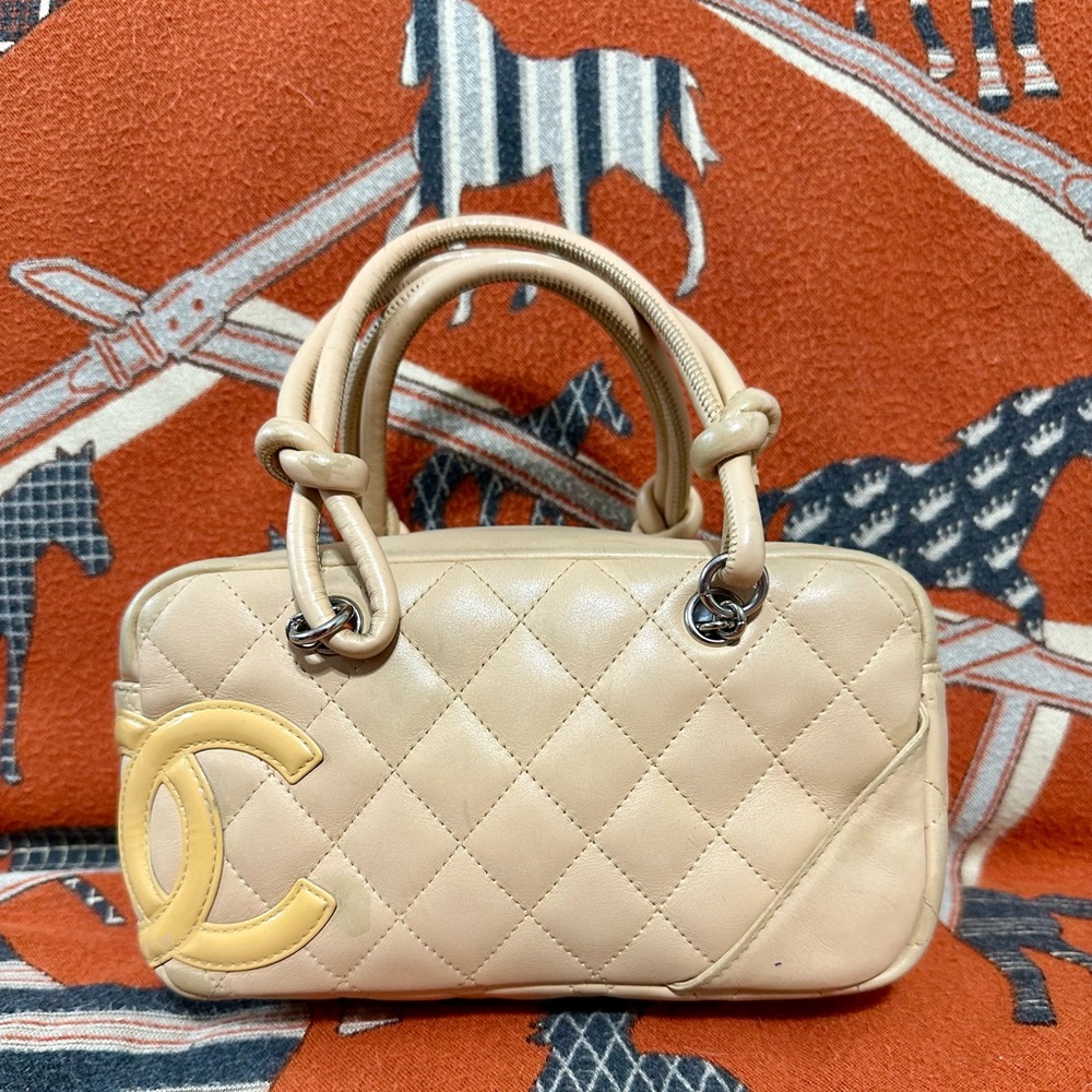 CHANEL ❤️🌟 CAMBON LIGNE MINI BOWLER BAG QUILTED CALF BEIGE LEATHER⭐️